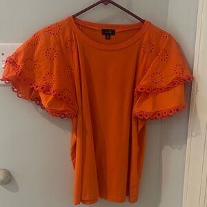 LOFT Vibrant Orange Eyelet Sleeve Blouse